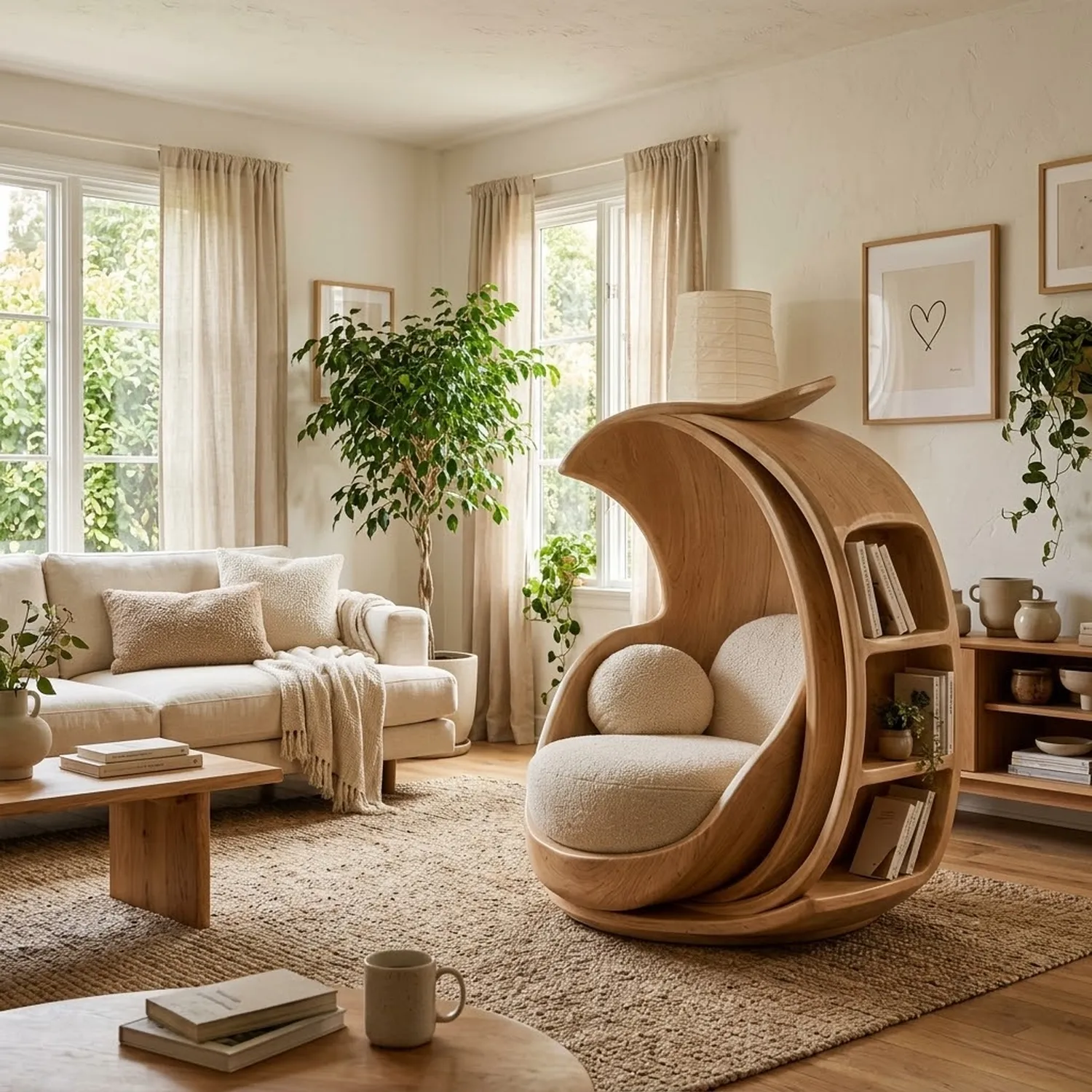 Wood Page Nest Chair Cozy Literary Aesthetic Interior Accent