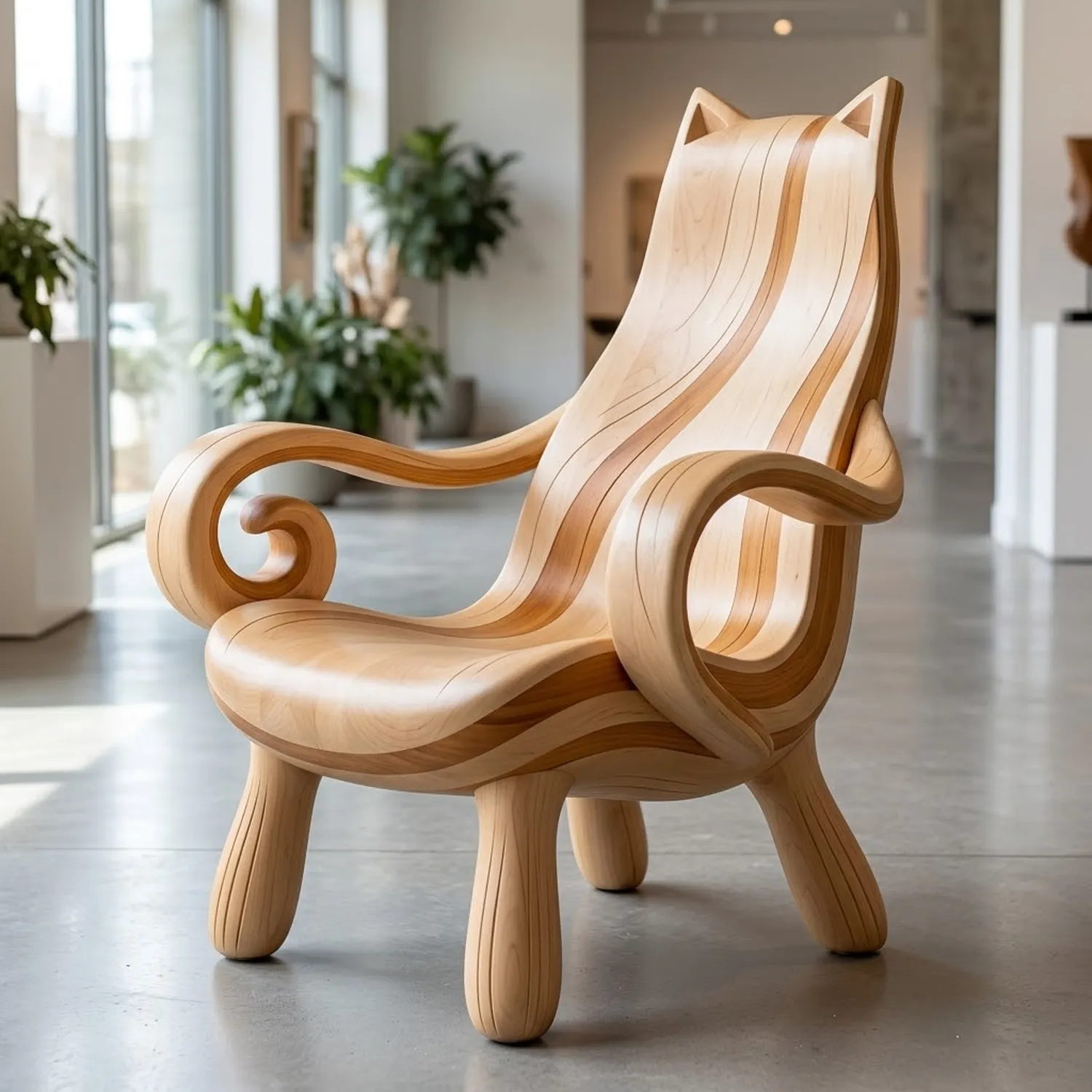 Wood Whimsical Cat Chair Playful Pet Animal Cozy Room Styling