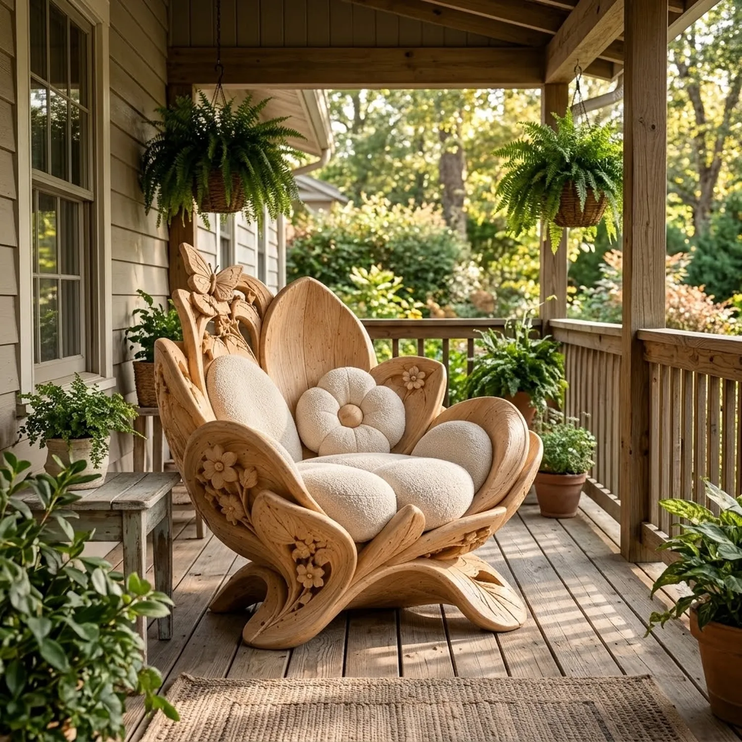 Wood Petal Bloom Chair Botanical Floral Theme Elegant Interior Accent