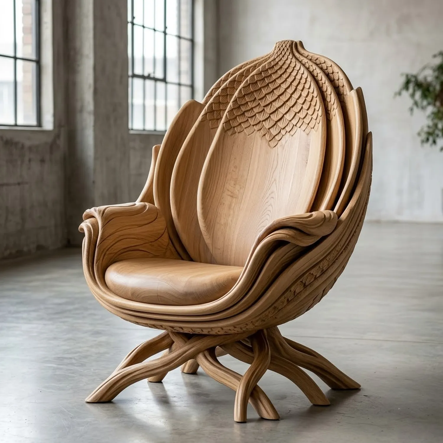 Wood Acorn Nest Chair Woodland Nature Theme Cozy Seating Styling