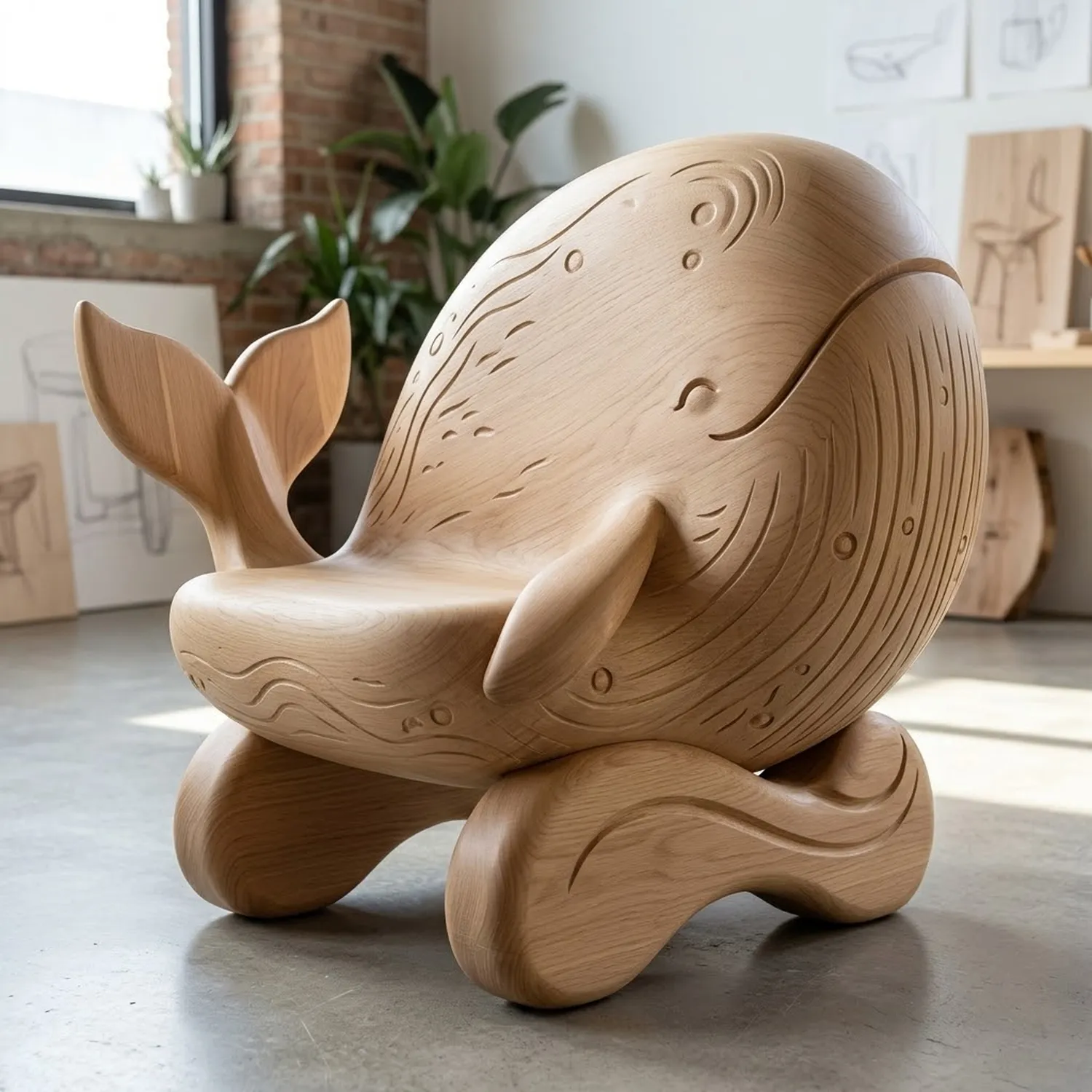 Wood Little Whale Chair Playful Aquatic Animal Theme Children Room Accent