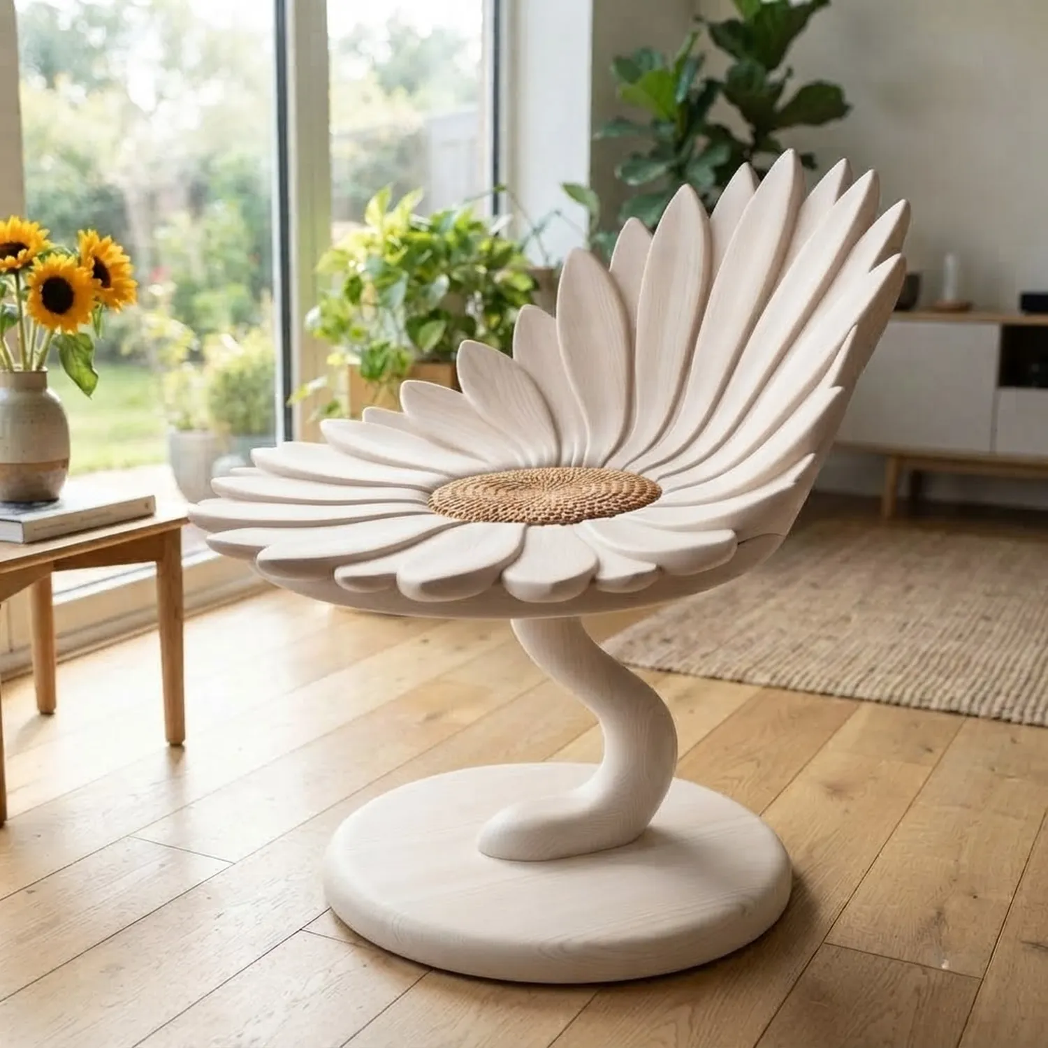 Wood Sunflower Disc Chair Classic Furniture Accent Interior Styling