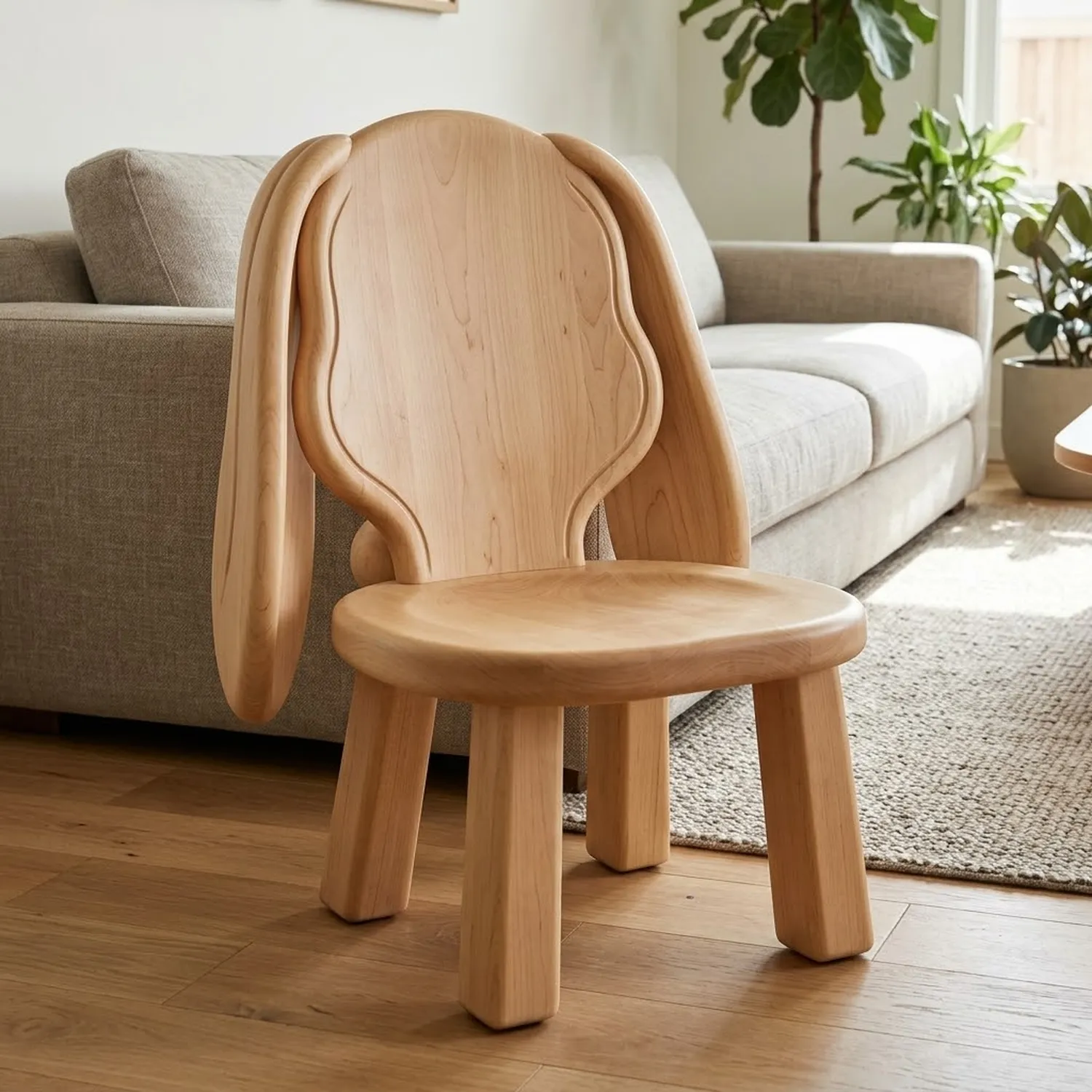 Wood Floppy Bunny Chair Whimsical Animal Character Storybook Decor