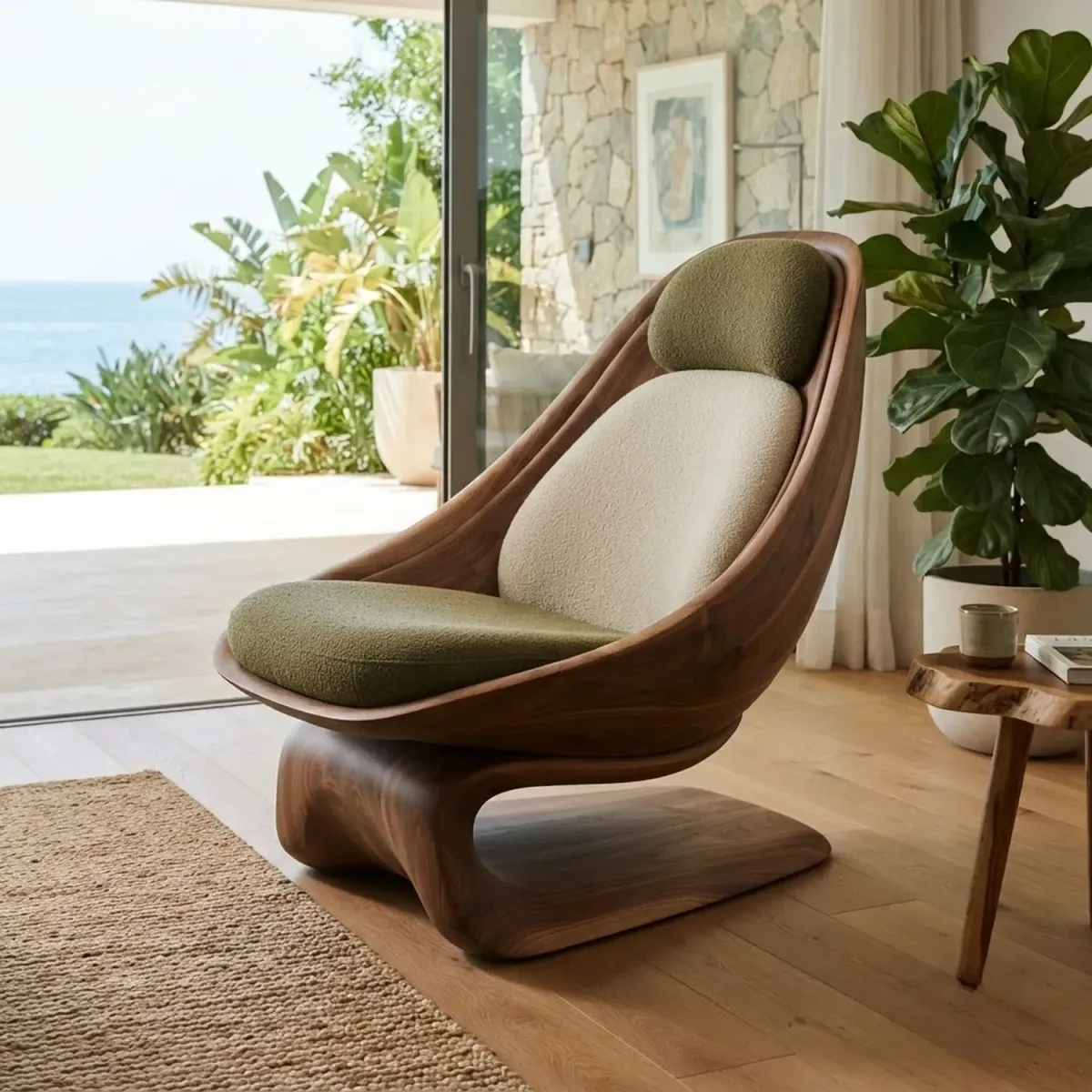 Wooden Avocado Lounge Chair Tropical Fruit Silhouette Decorative Accent Chair