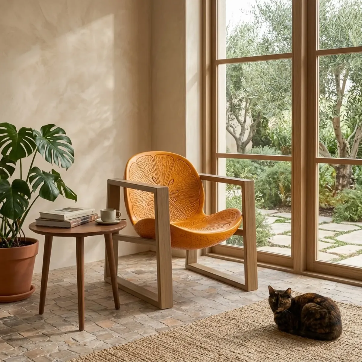 Wooden Orange Slice Chair Citrus Theme Fruit Silhouette Accent Armchair