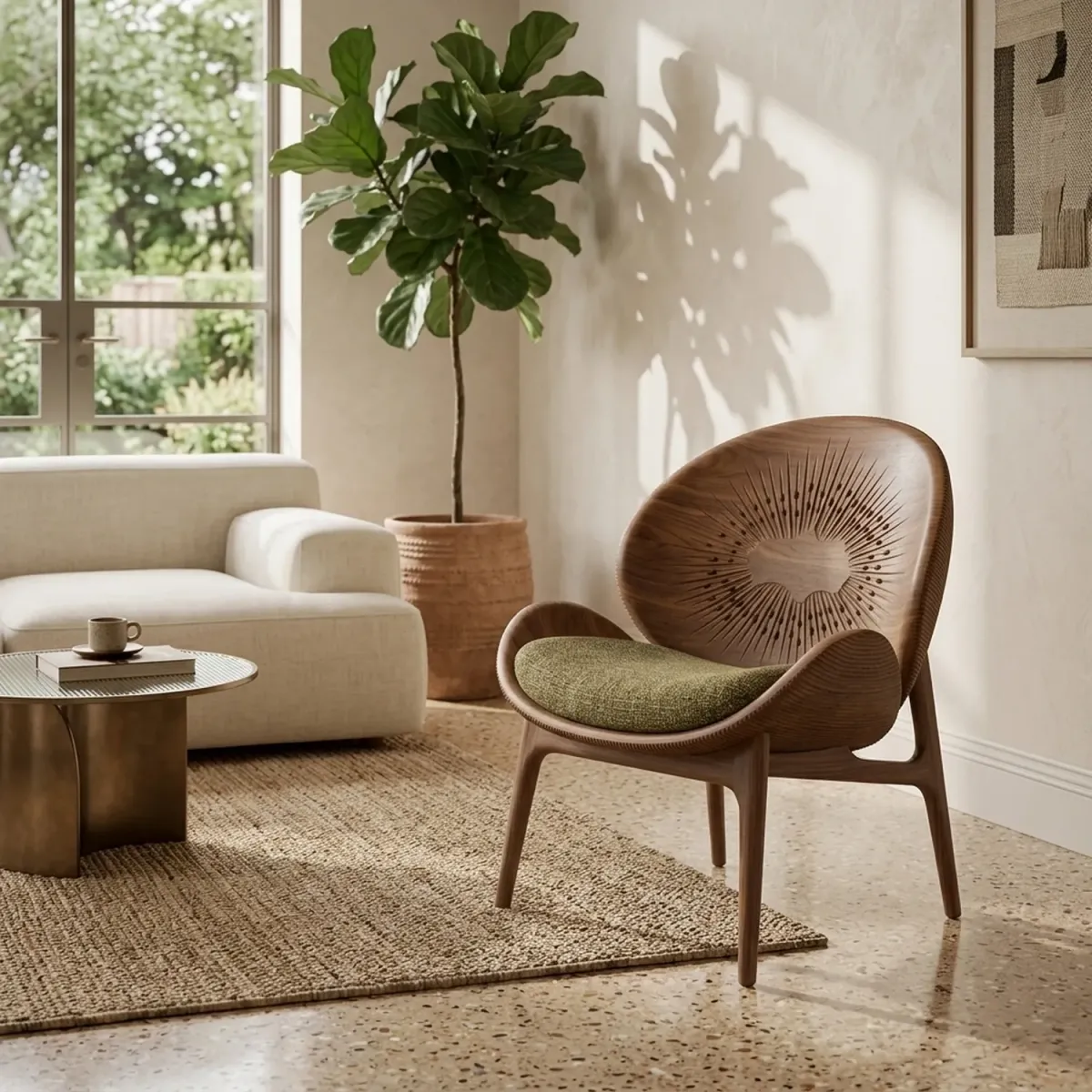 Wooden Kiwi Shaped Chair Modern Fruit Silhouette Decorative Accent Chair