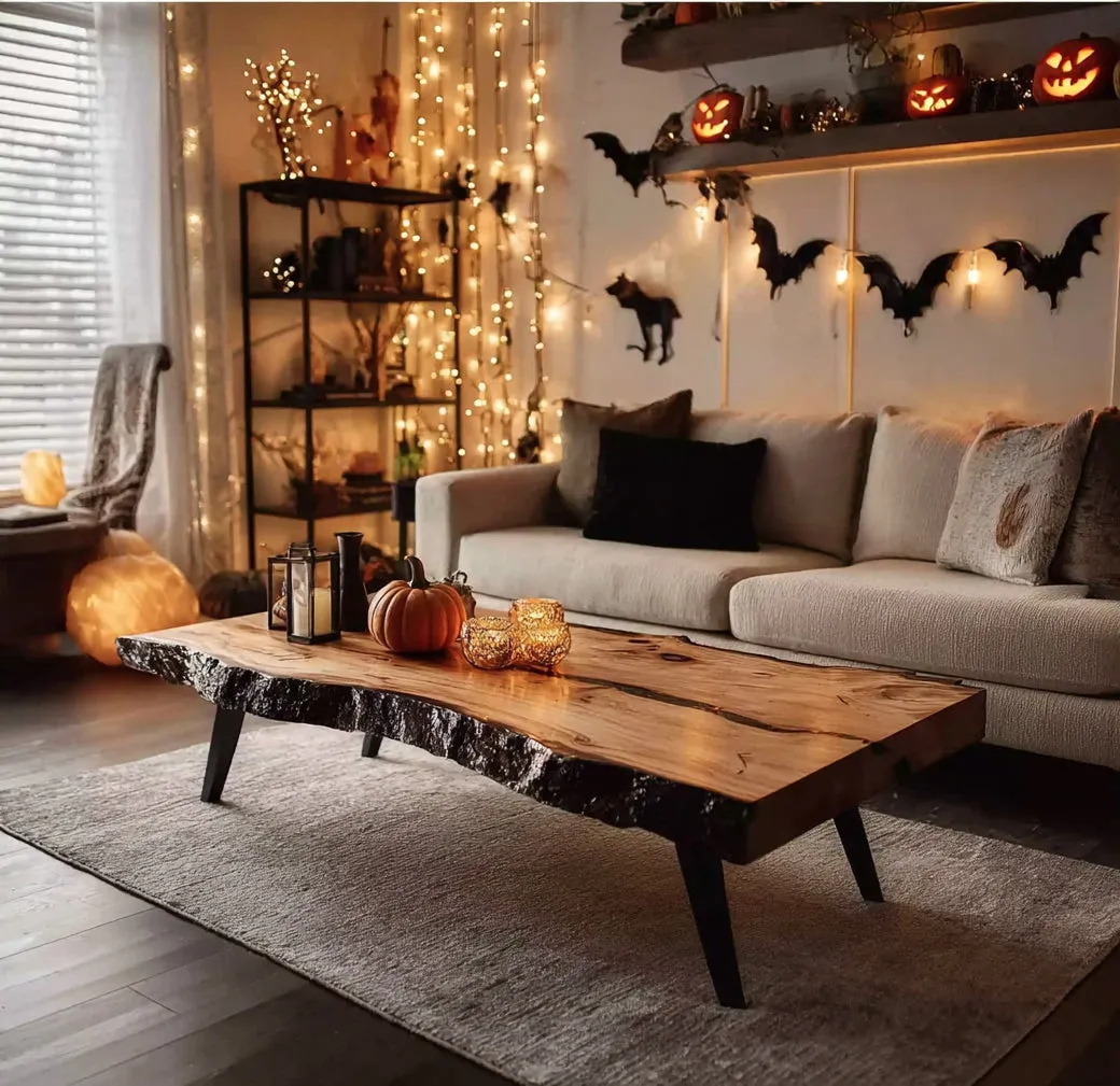 Handmade Coffee Table Live Edge Solid Wood Trestle Base