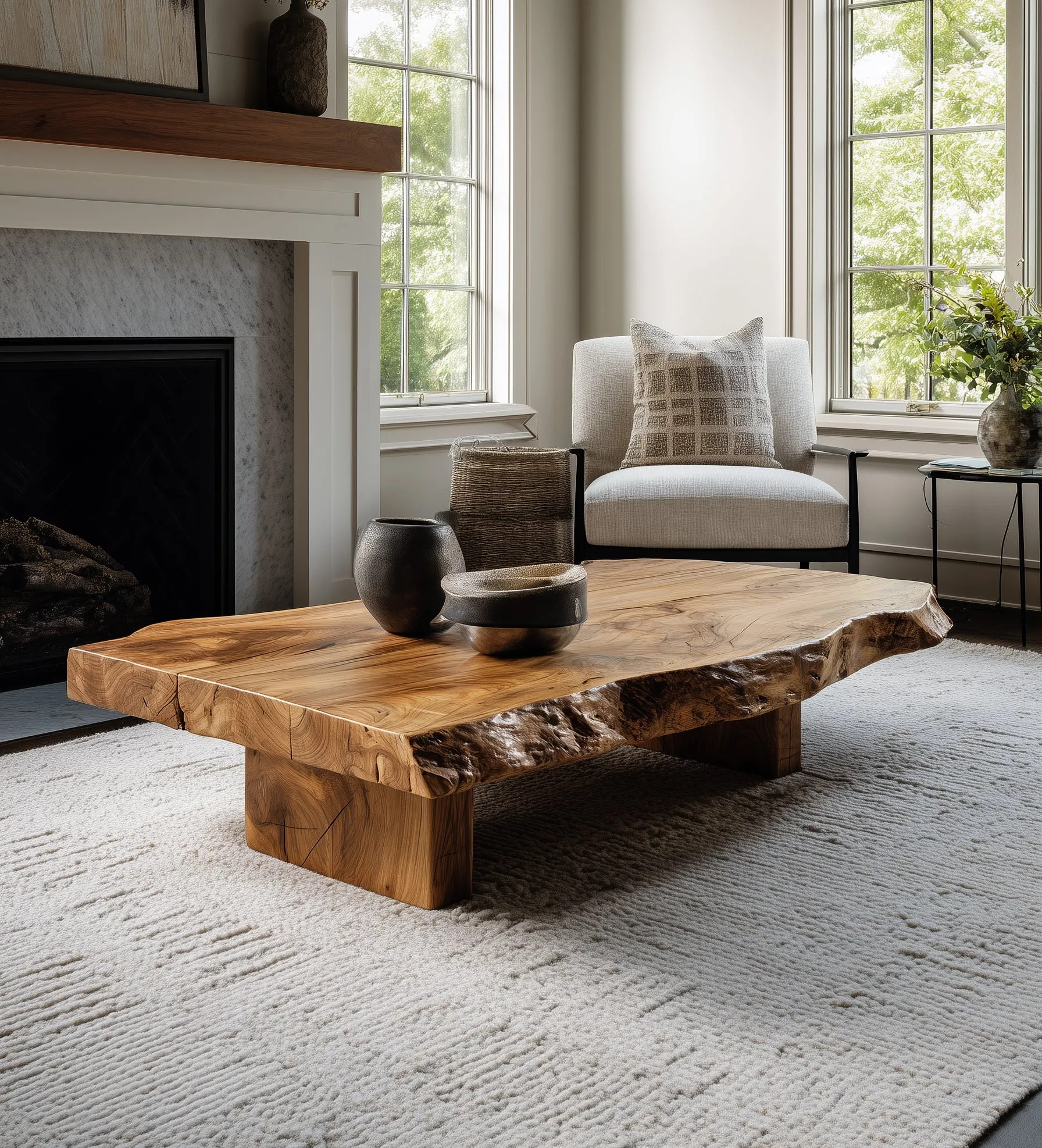 Low Coffee Table Live Edge Reclaimed Wood for Dining Area or Living Room