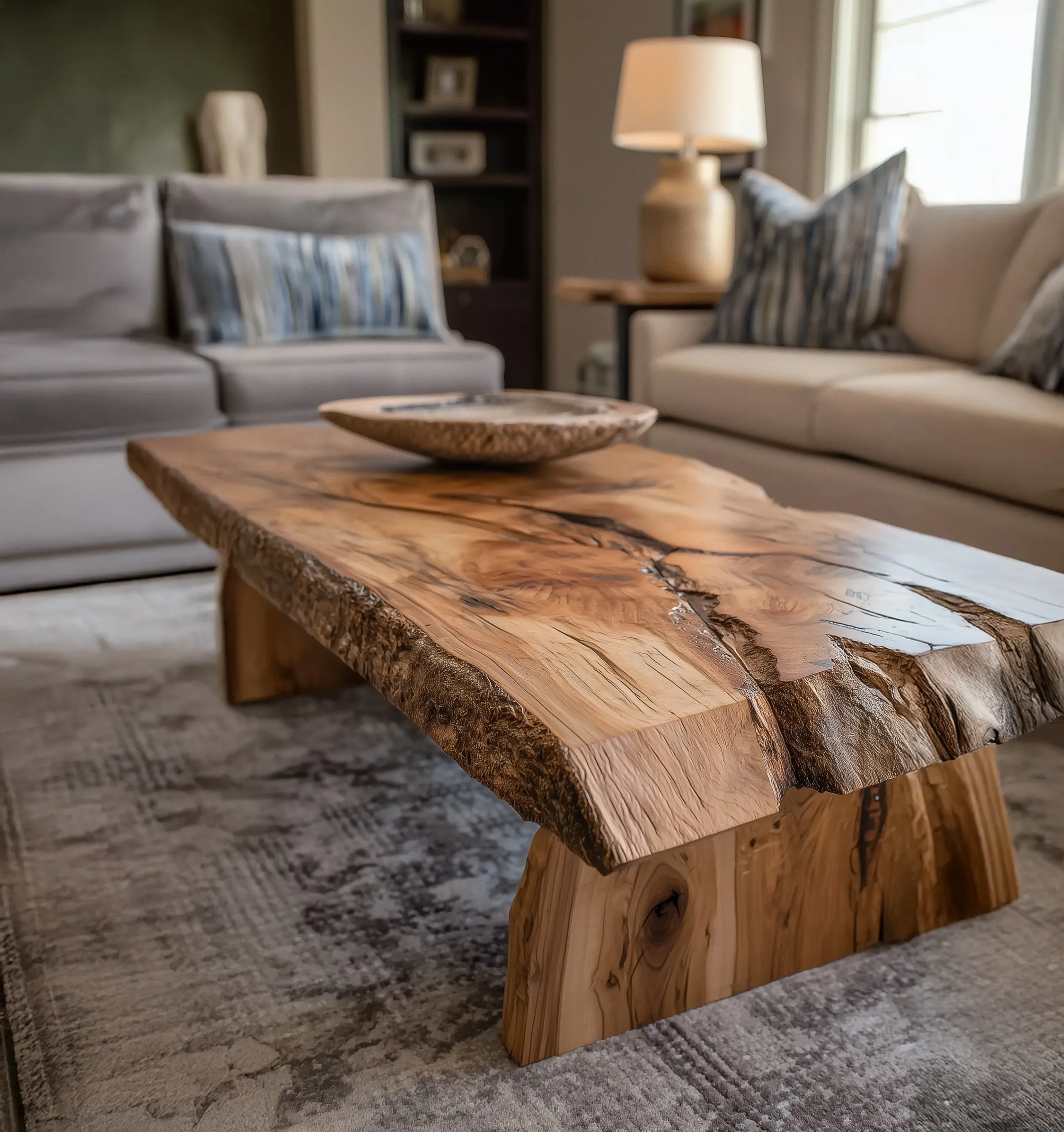 Live Edge Coffee Table Handmade Solid Wood Hairpin Legs Modern Spaces