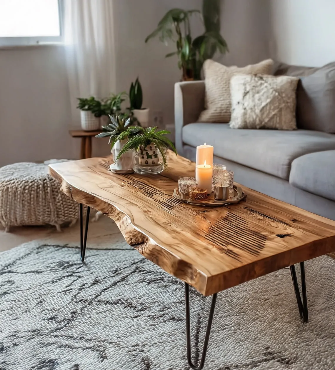 Live Edge Coffee Table Handmade Solid Wood Hairpin Legs for Modern Living Room