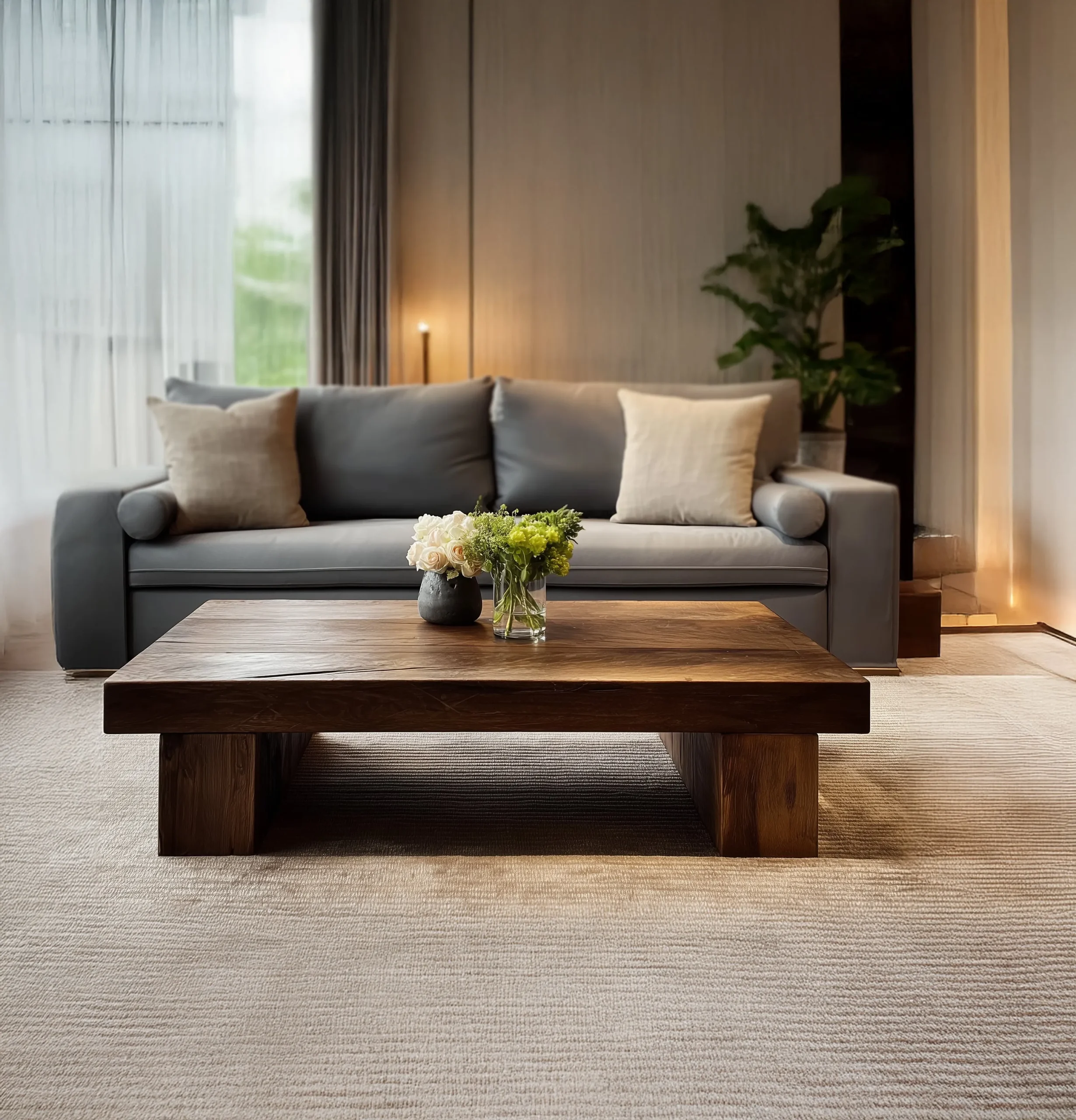 Handmade Coffee Table Live Edge Solid Wood Trestle Rectangular End Table