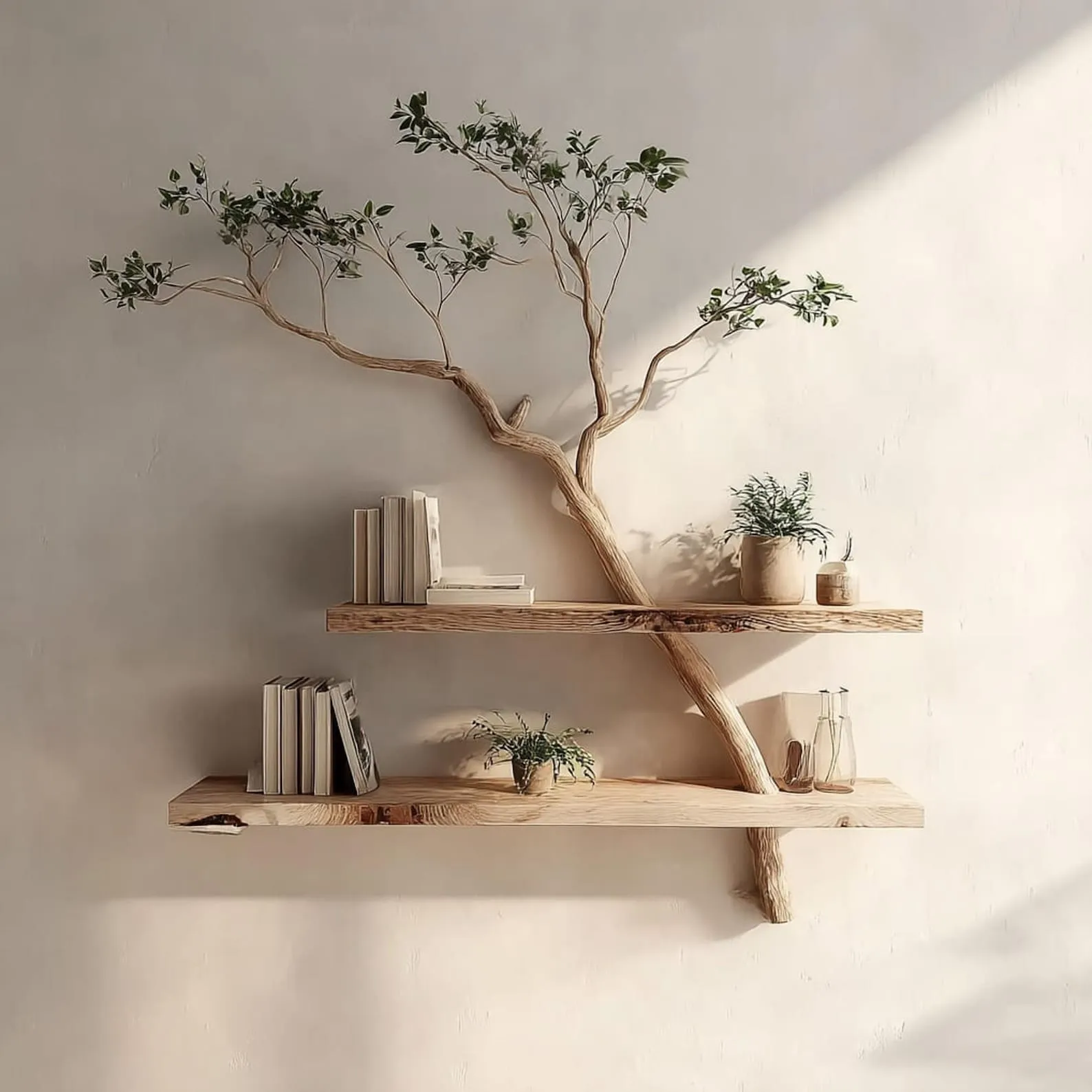 Driftwood Tree Branch Wall Bookshelf Rustic Floating Wood Book Rack For Living Room
