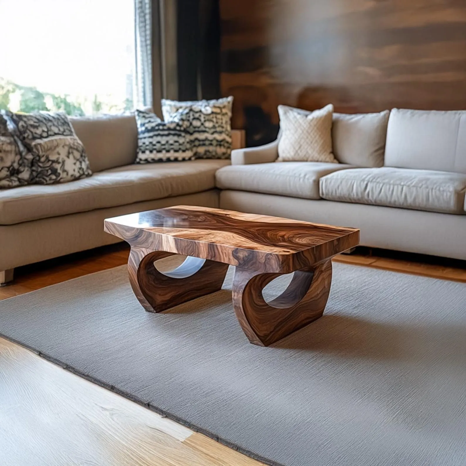 Rustic Walnut Live Edge Coffee Table Solid Wood Center Table For Living Room