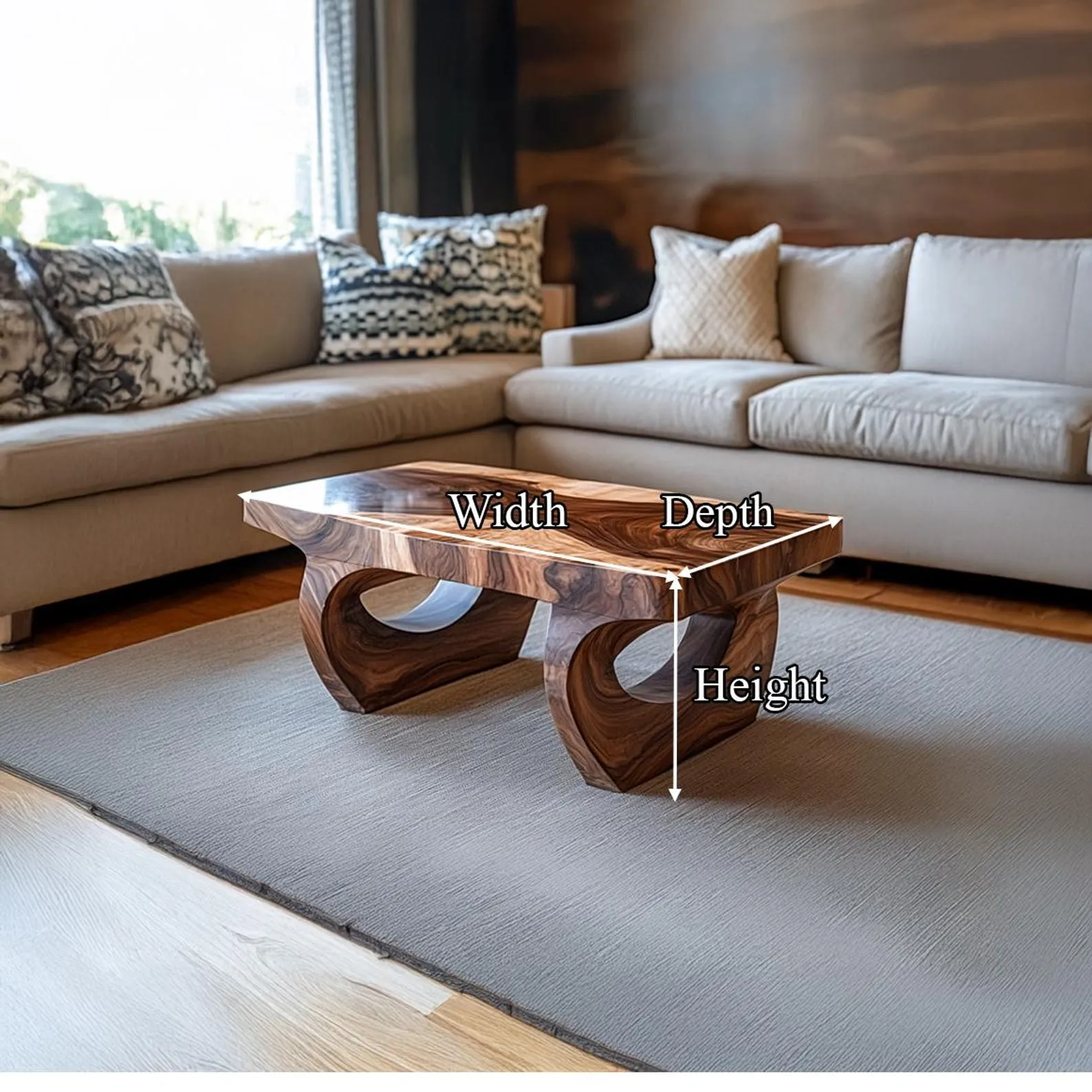 Rustic Walnut Live Edge Coffee Table Solid Wood Center Table For Living Room - Image 3