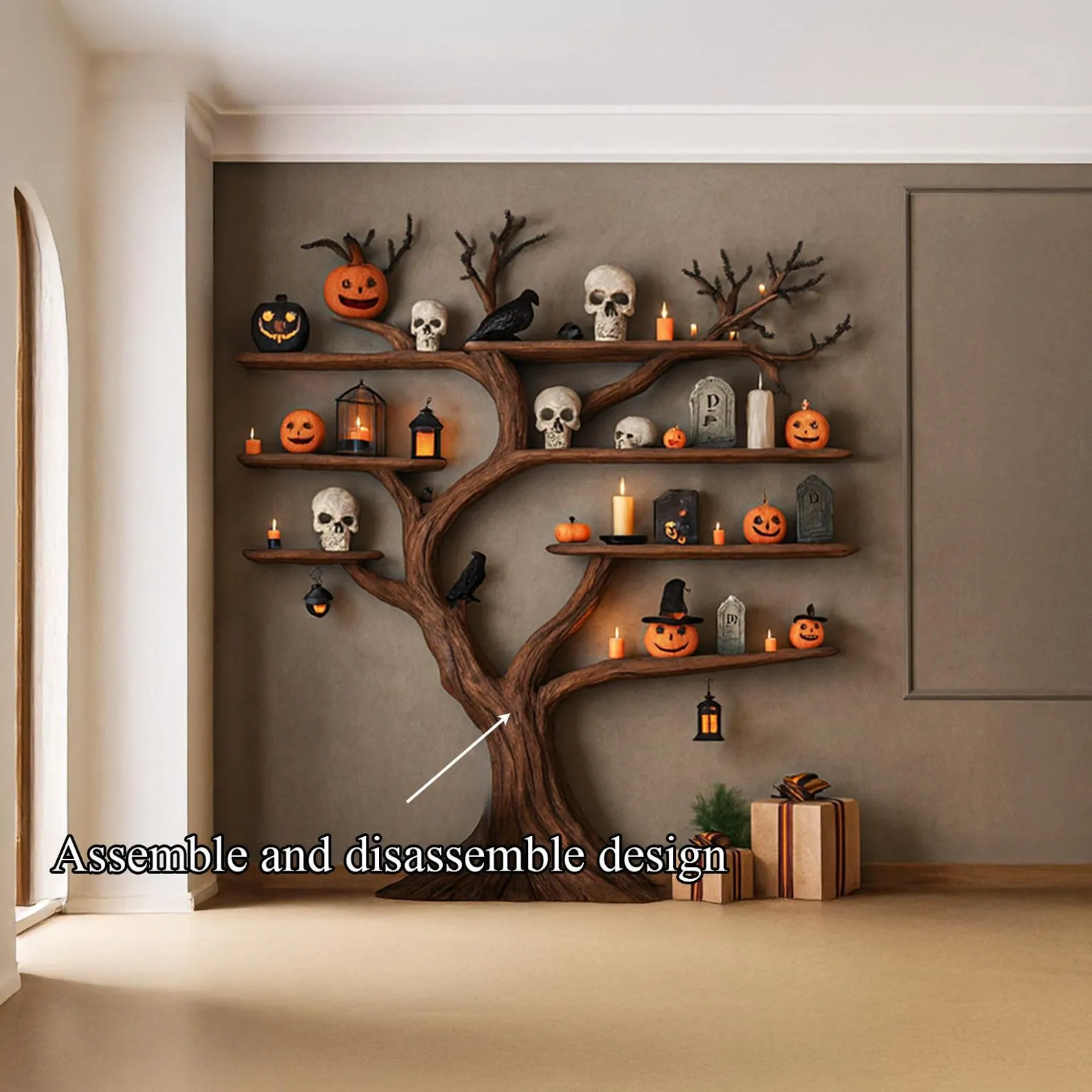 Solid Wood Tree Shaped Bookcase Rustic Handmade Shelf For Seasonal Home Display - Image 3