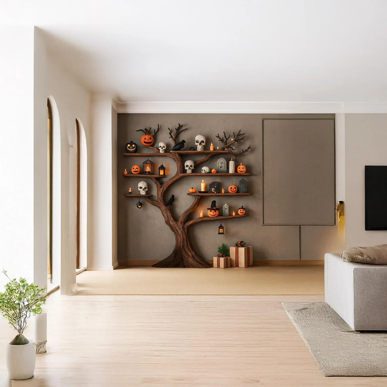 Solid Wood Tree Shaped Bookcase Rustic Handmade Shelf For Seasonal Home Display - Image 6