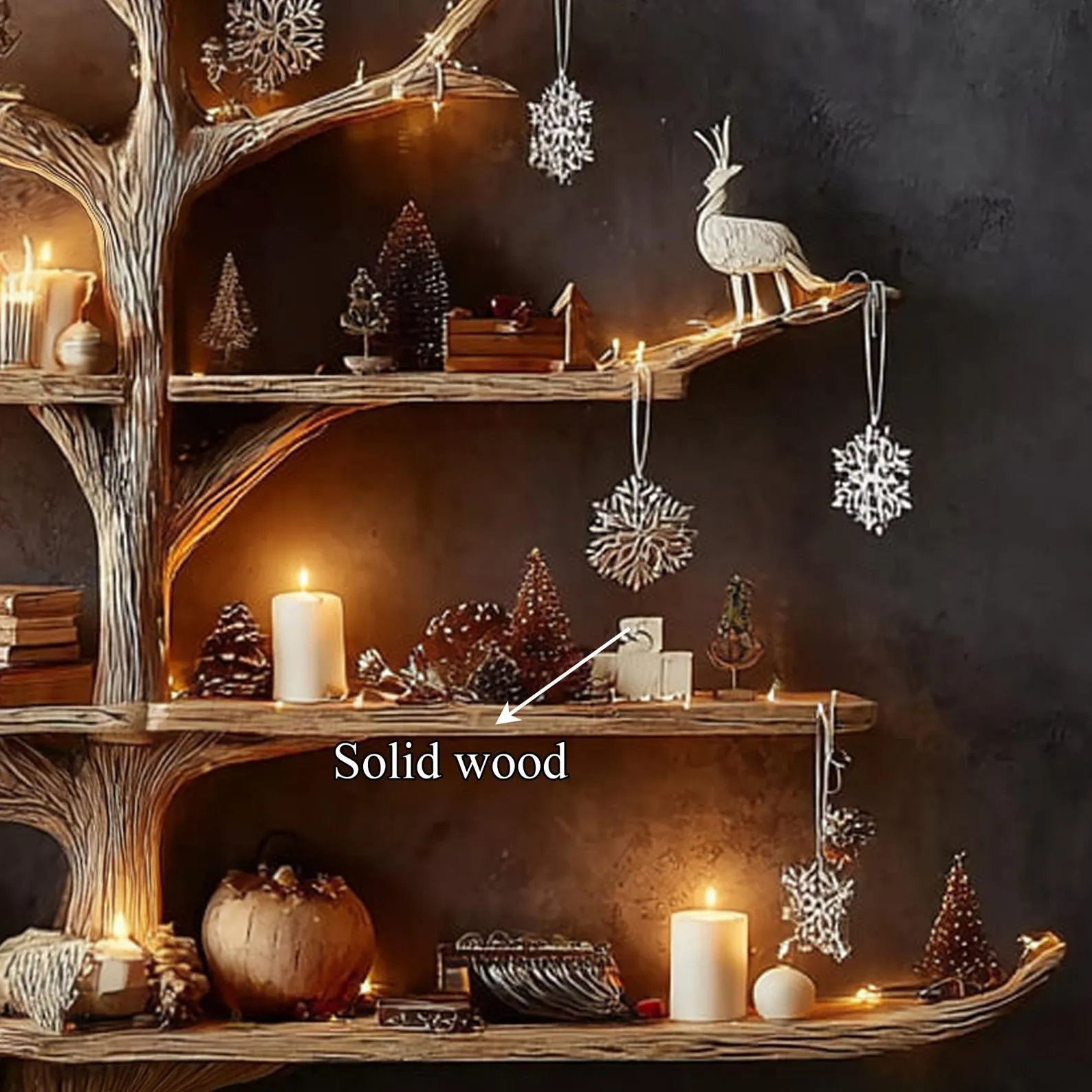 Rustic Tree Shaped Floating Bookshelf Wooden Wall Shelves For Nursery And Living Room - Image 3