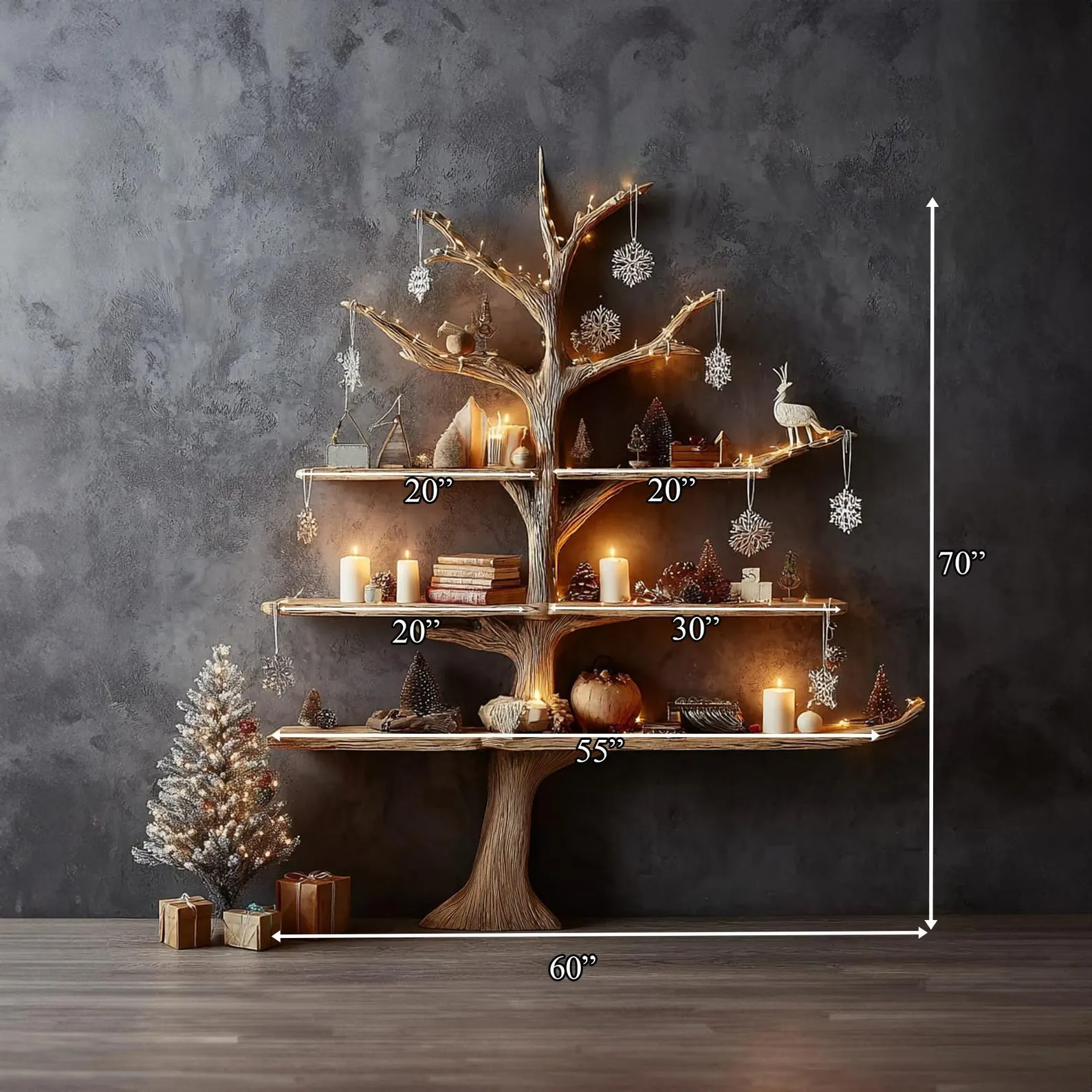 Rustic Tree Shaped Floating Bookshelf Wooden Wall Shelves For Nursery And Living Room - Image 5