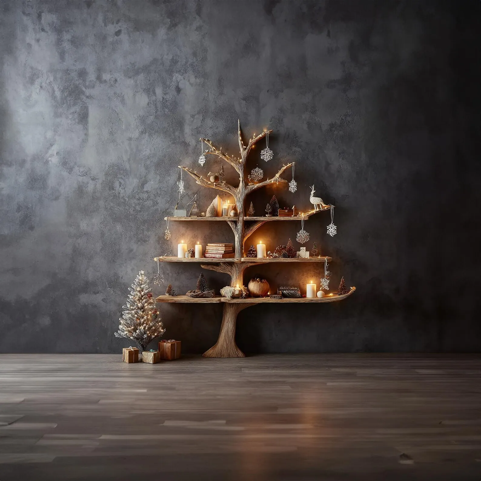 Rustic Tree Shaped Floating Bookshelf Wooden Wall Shelves For Nursery And Living Room - Image 6