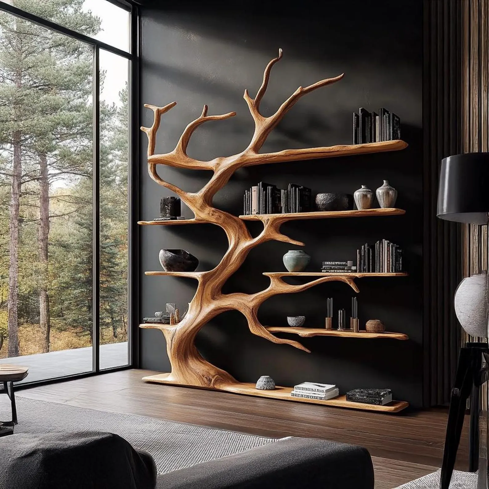 Rustic Tree Branch Wall Bookshelf Solid Wood Tree Bookcase Decor