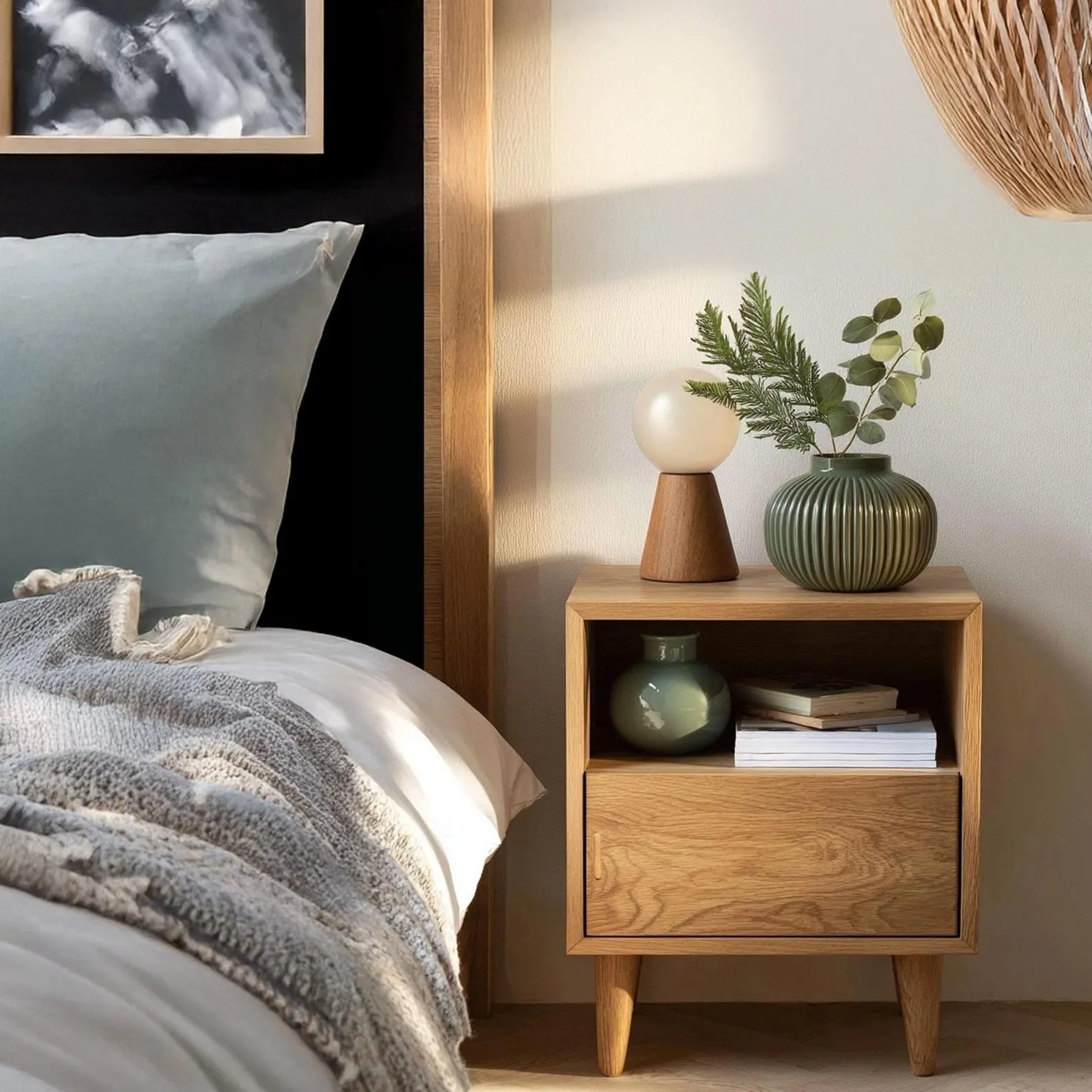 Minimalist Oak Bedside Table With Drawer Handmade Scandinavian Nightstand