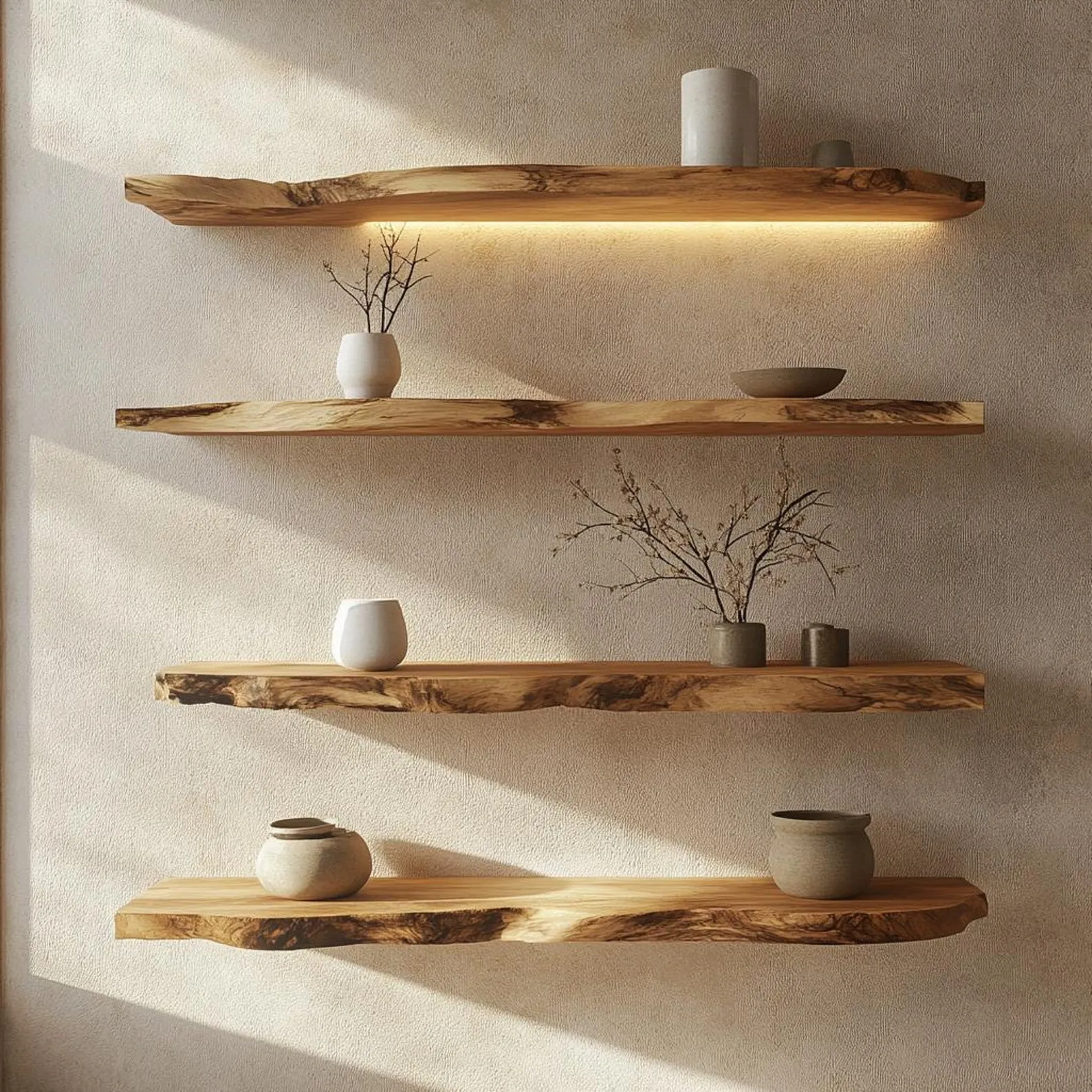 Live Edge Wood Floating Shelf Rustic Wall Mounted Display Plant Shelf