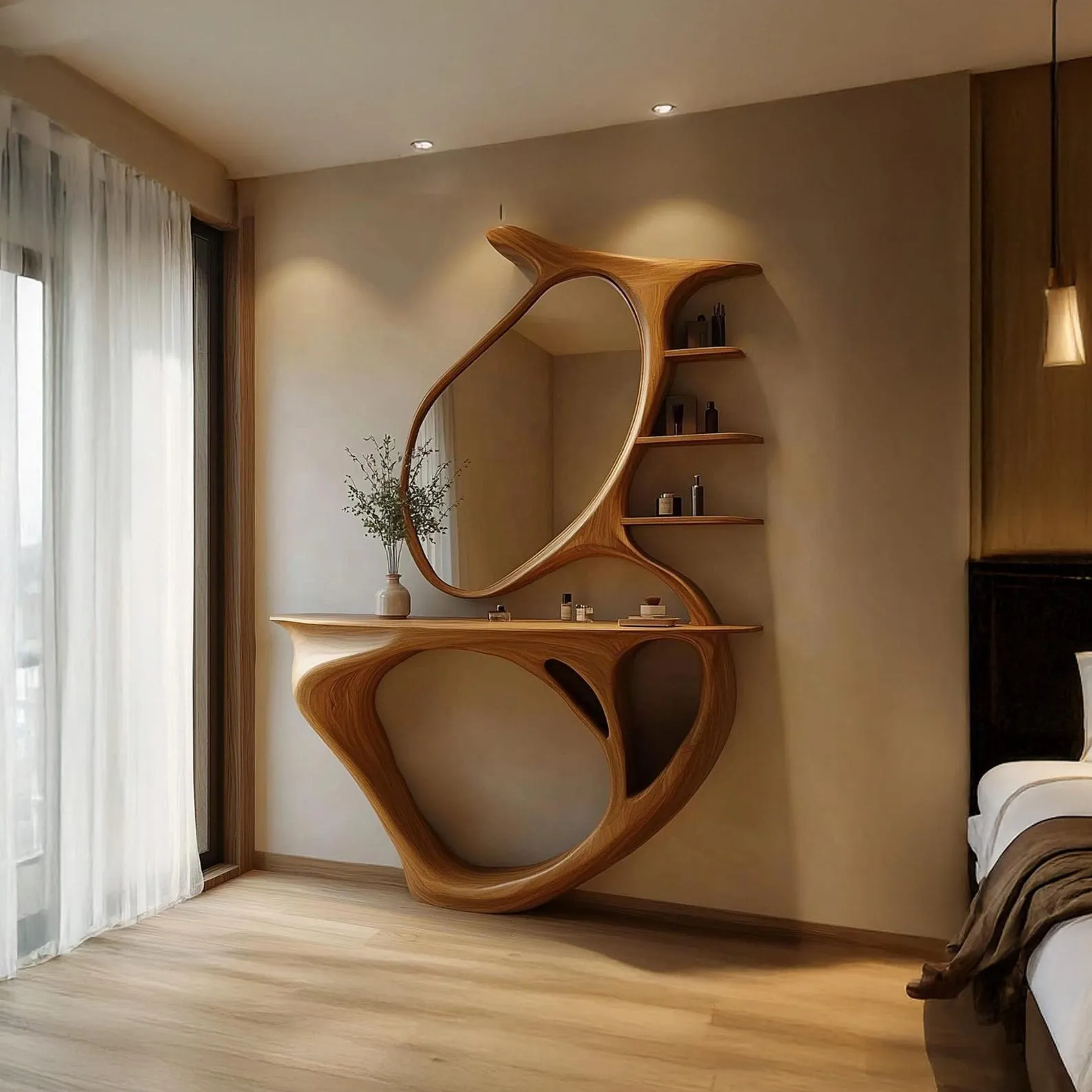 Farmhouse Live Edge Wood Vanity Table With Mirror And Shelves Rustic Bathroom Console