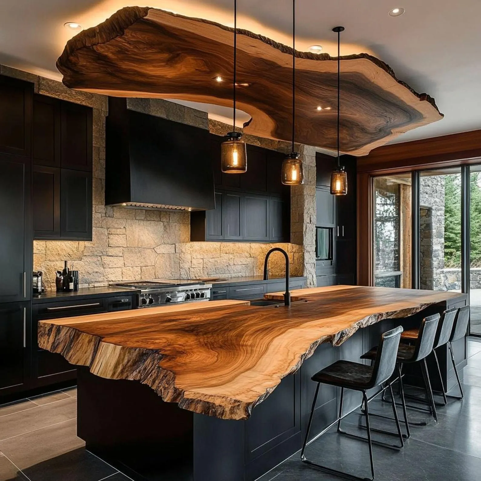 Solid Wood Live Edge Bar And Kitchen Island Table Handmade Mid Century Modern Dining Console