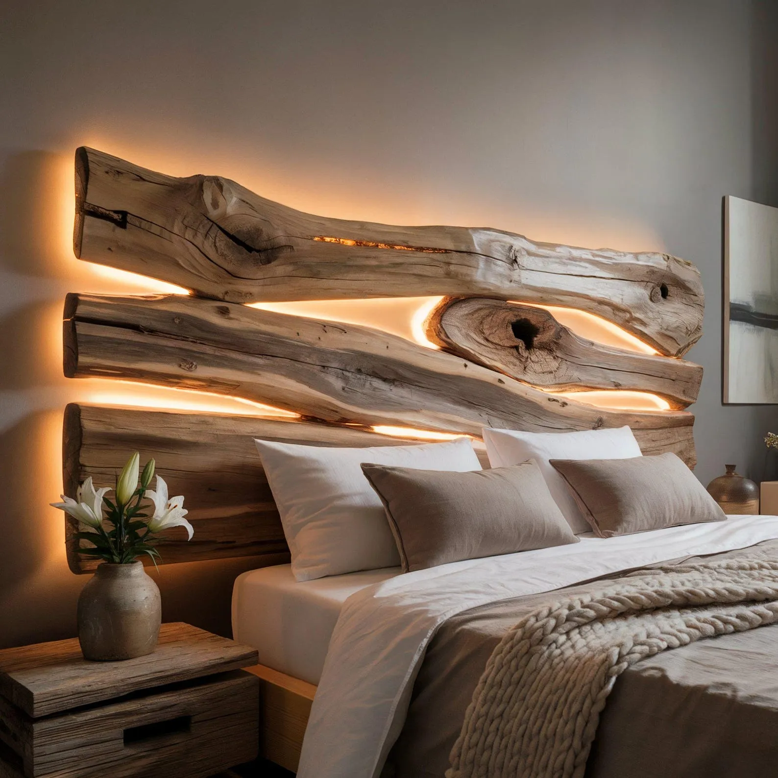 Custom Solid Wood Wall Mounted Headboard Natural Timber Bedroom Accent Panel