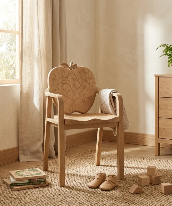 Wooden Apple Shaped Chair Artistic Fruit Silhouette Decorative Accent Seating