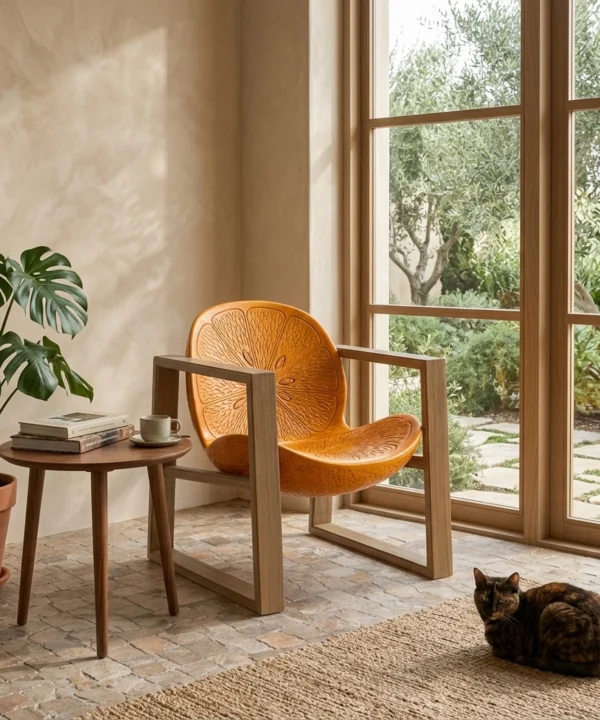Wooden Orange Slice Chair Citrus Theme Fruit Silhouette Accent Armchair