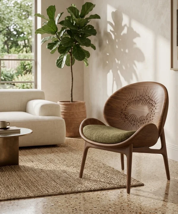 Wooden Kiwi Shaped Chair Modern Fruit Silhouette Decorative Accent Chair