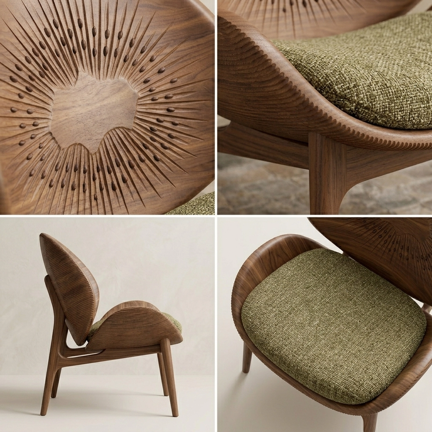 Wooden Kiwi Shaped Chair Modern Fruit Silhouette Decorative Accent Chair - Image 3