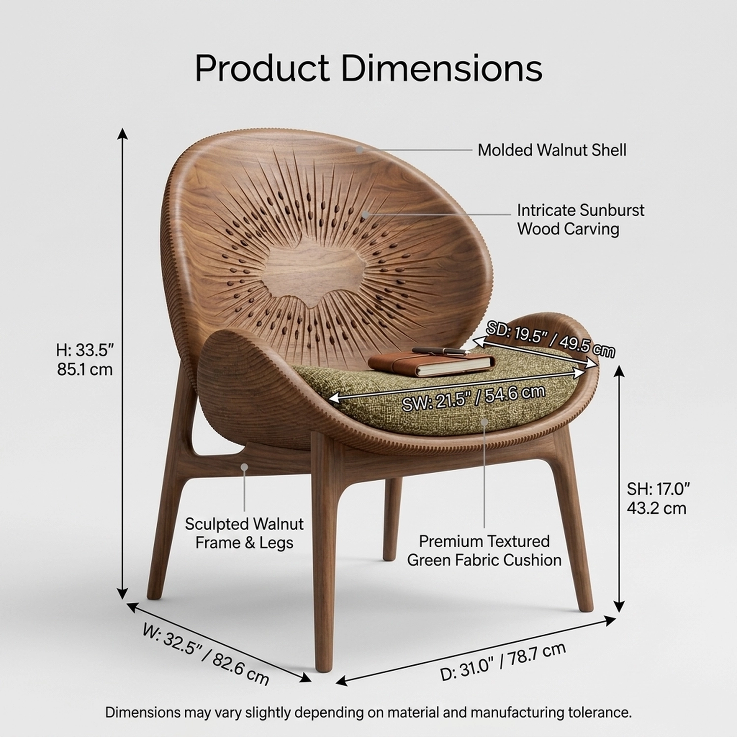 Wooden Kiwi Shaped Chair Modern Fruit Silhouette Decorative Accent Chair - Image 4